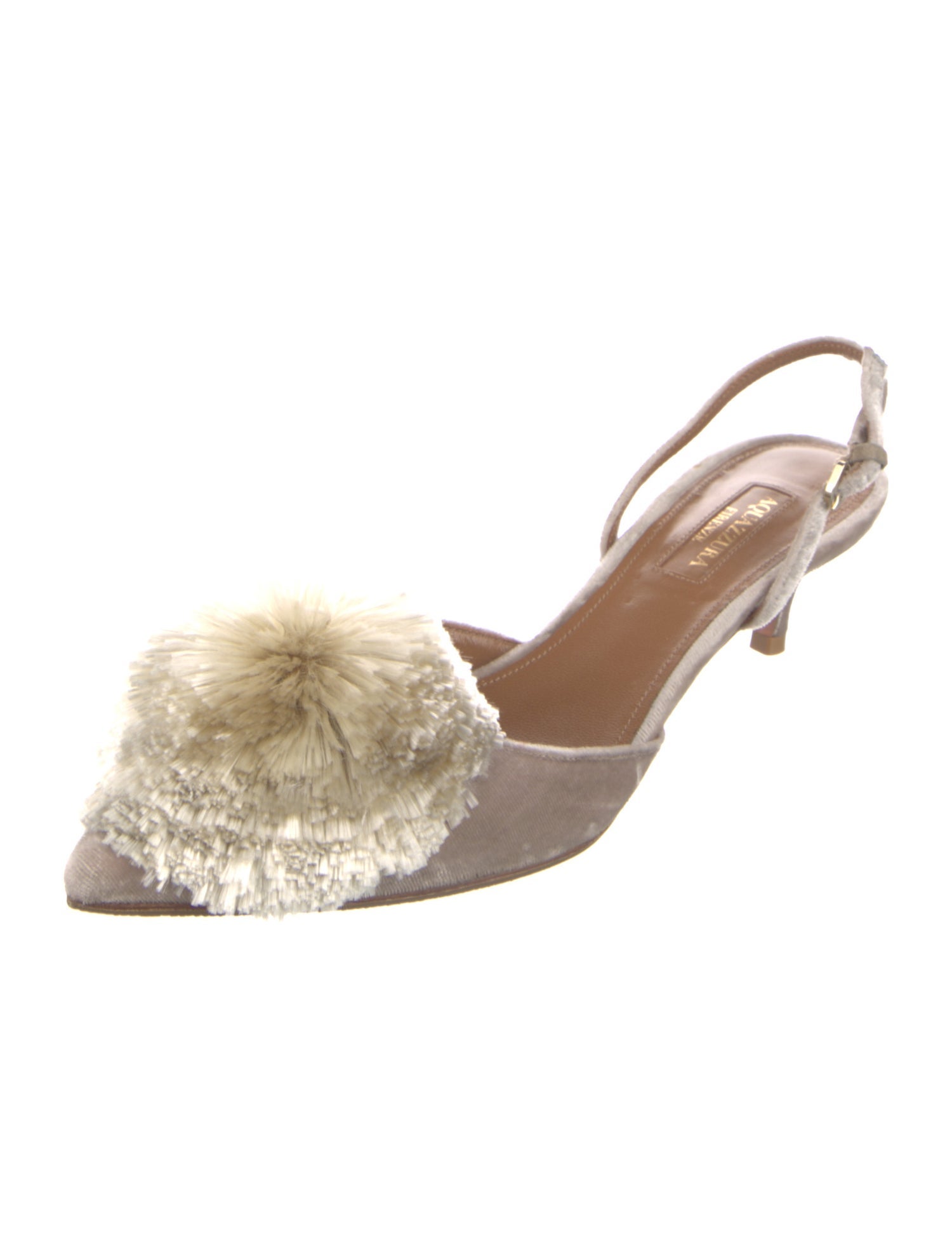 Aquazzura Velvet Pom-Pom Embellishments Slingback Pumps