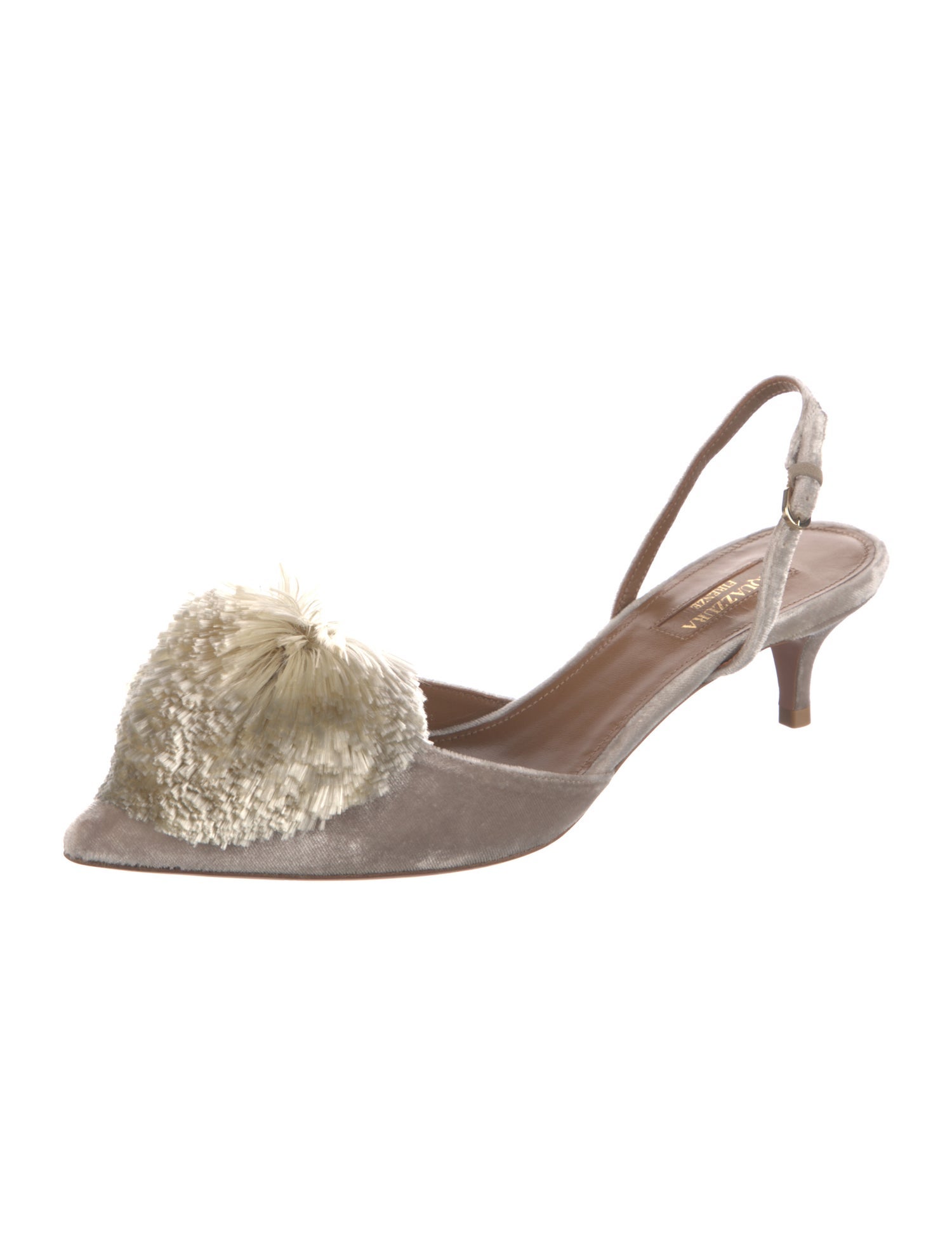 Aquazzura Velvet Pom-Pom Embellishments Slingback Pumps