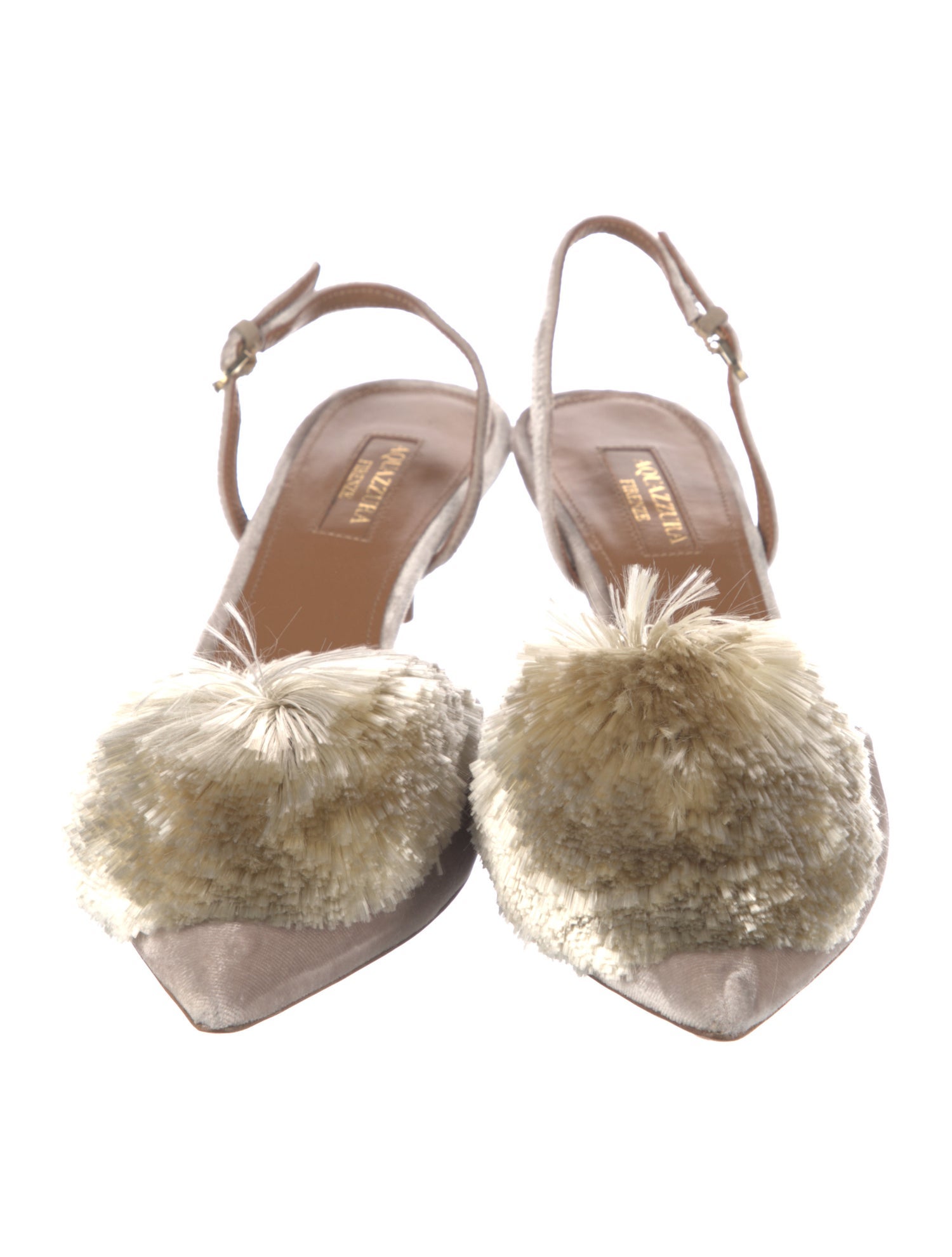 Aquazzura Velvet Pom-Pom Embellishments Slingback Pumps