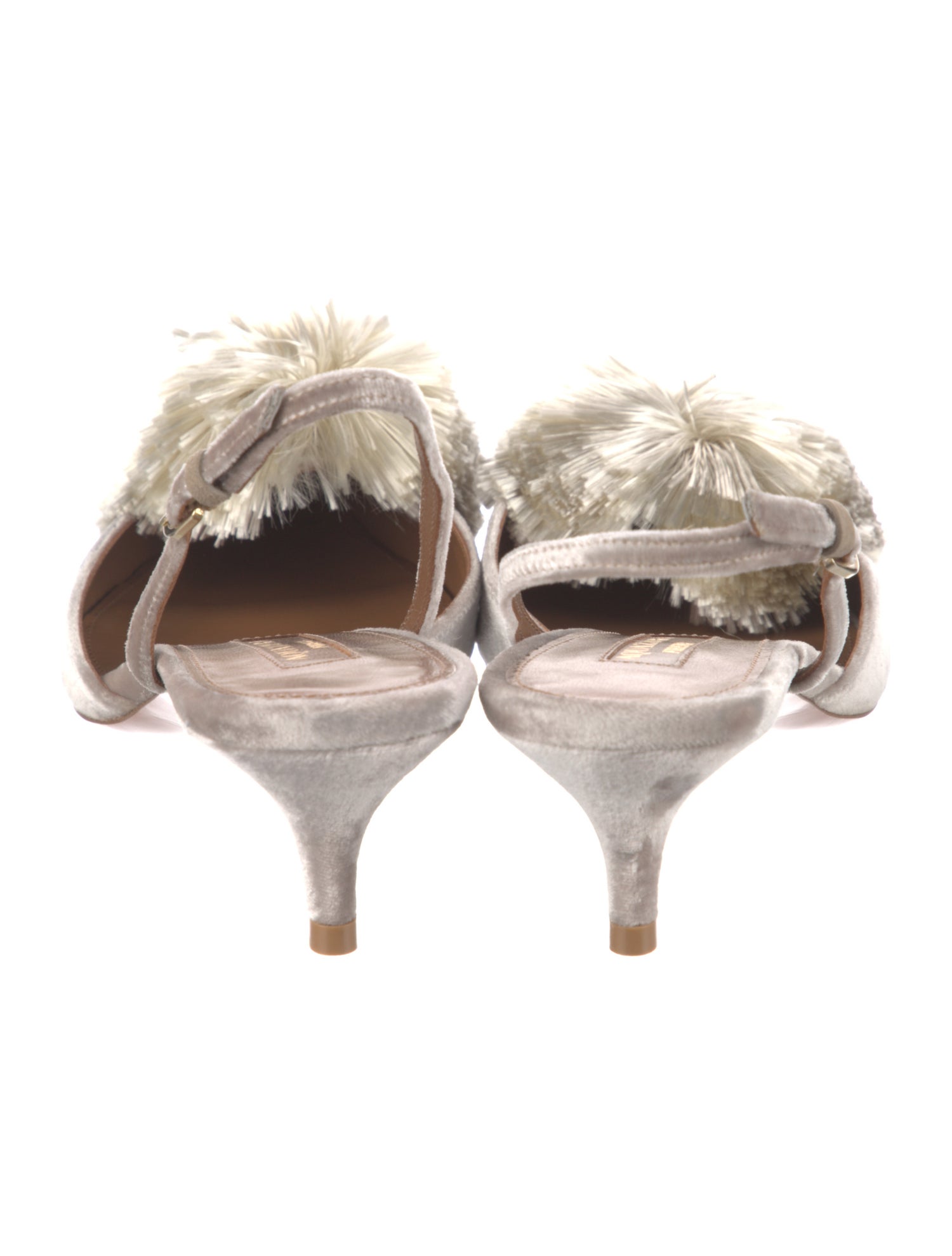 Aquazzura Velvet Pom-Pom Embellishments Slingback Pumps
