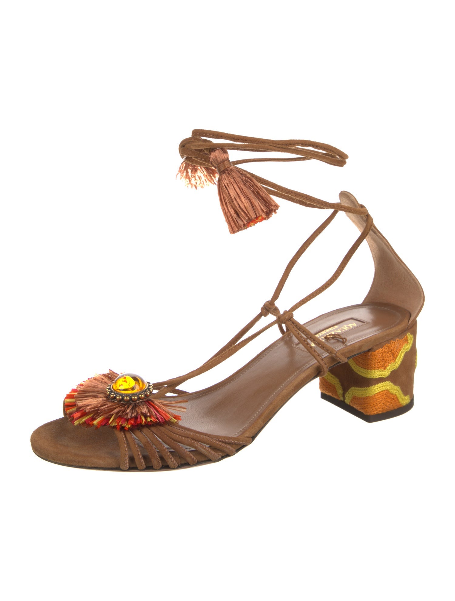 Aquazzura Suede Floral Print Slingback Sandals