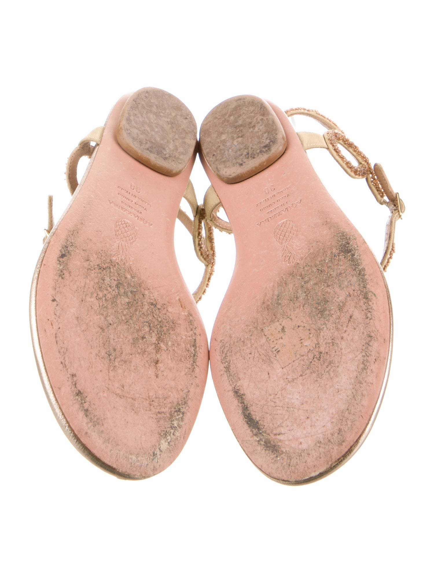 Aquazzura Leather Beaded Accents T-Strap Sandals