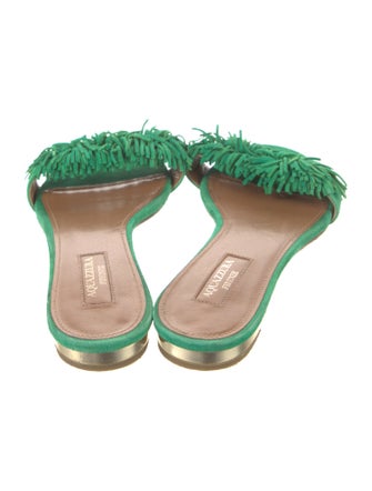 Aquazzura Suede Fringe Trim Accent Slides