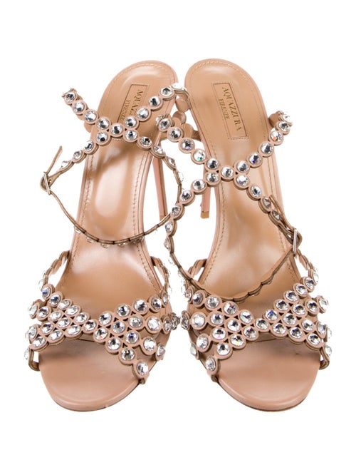 Aquazzura Leather Crystal Embellishments Sandals