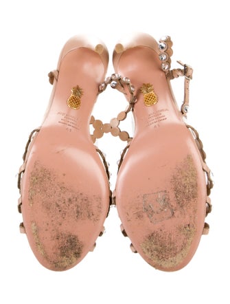 Aquazzura Leather Crystal Embellishments Sandals