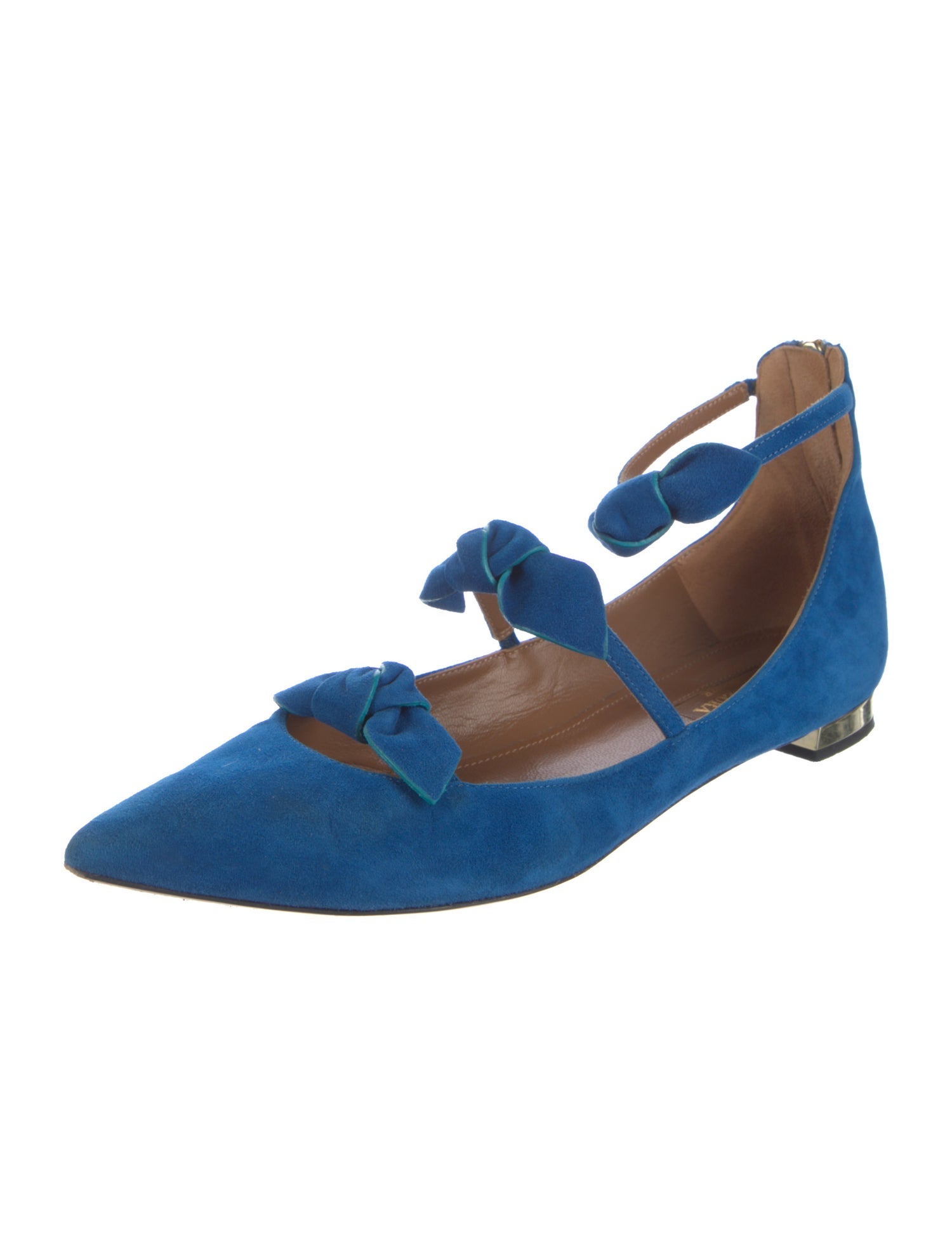 Aquazzura Suede Bow Accents Flats
