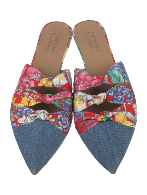 Aquazzura Denim Floral Print Mules