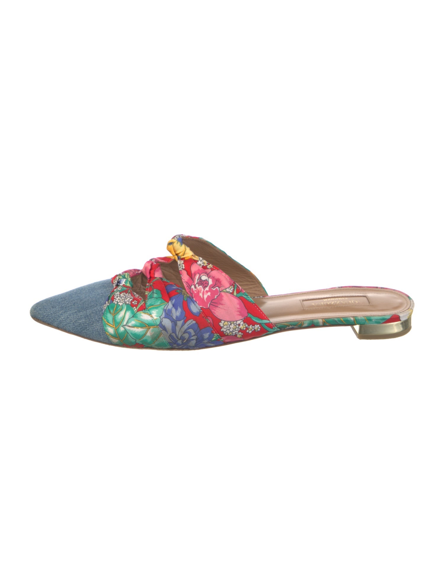 Aquazzura Denim Floral Print Mules