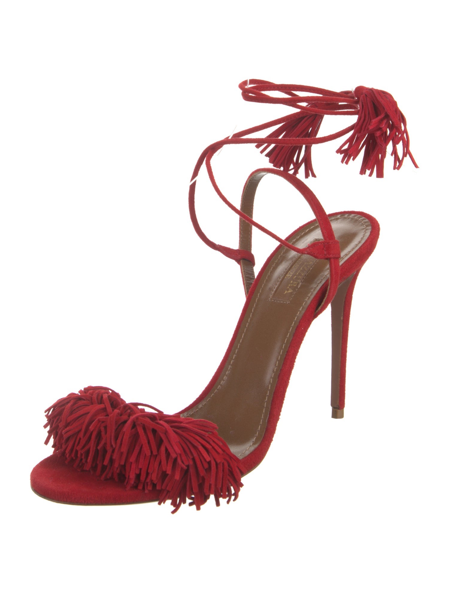 Aquazzura Suede Fringe Trim Accent Sandals