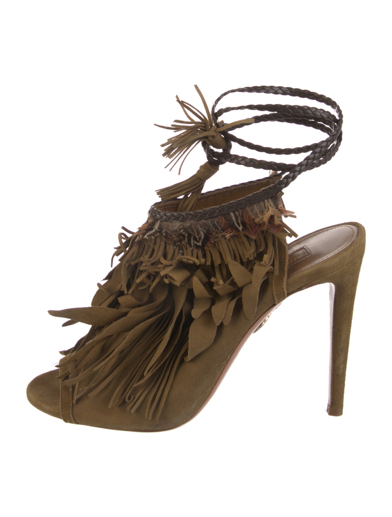 Aquazzura Suede Feather Trim Slingback Pumps