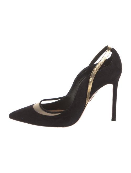 Aquazzura Suede Colorblock Pattern Slingback Pumps