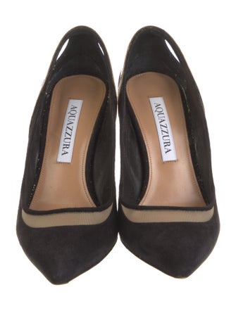 Aquazzura Suede Colorblock Pattern Slingback Pumps