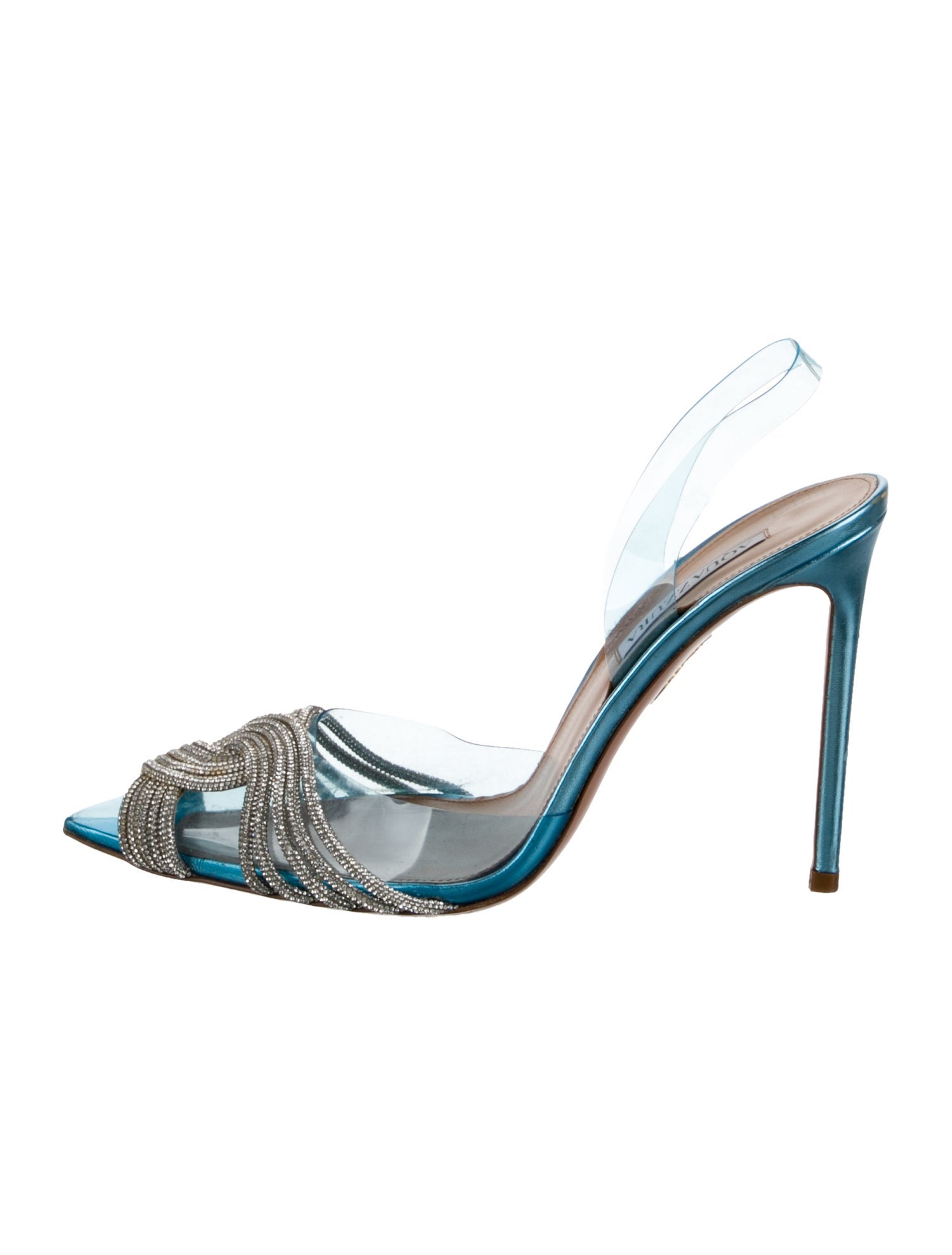 Aquazzura Leather Crystal Embellishments Slingback Pumps