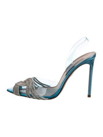 Aquazzura Leather Crystal Embellishments Slingback Pumps