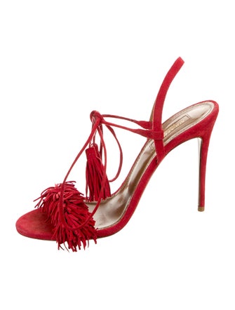 Aquazzura Suede Tassel Accents Slingback Sandals