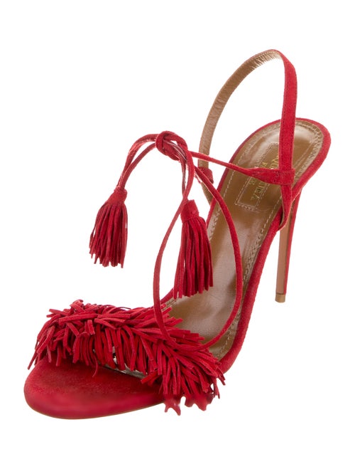 Aquazzura Suede Tassel Accents Slingback Sandals