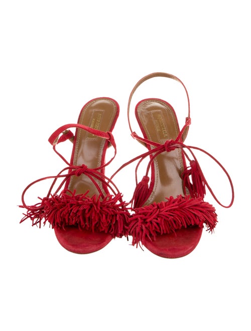 Aquazzura Suede Tassel Accents Slingback Sandals