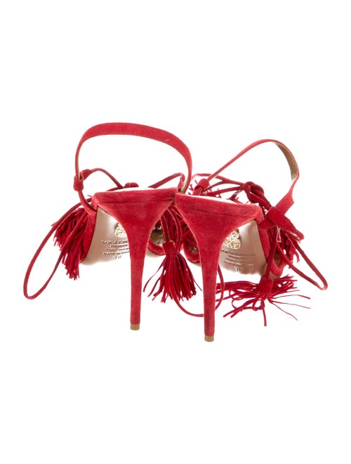 Aquazzura Suede Tassel Accents Slingback Sandals