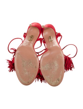 Aquazzura Suede Tassel Accents Slingback Sandals