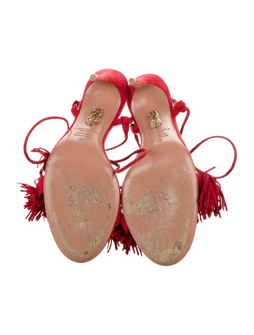 Aquazzura Suede Tassel Accents Slingback Sandals