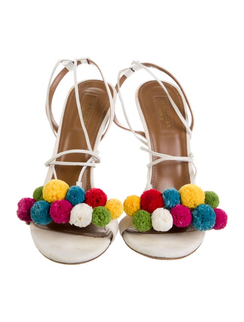 Aquazzura Canvas Pom-Pom Embellishments Sandals