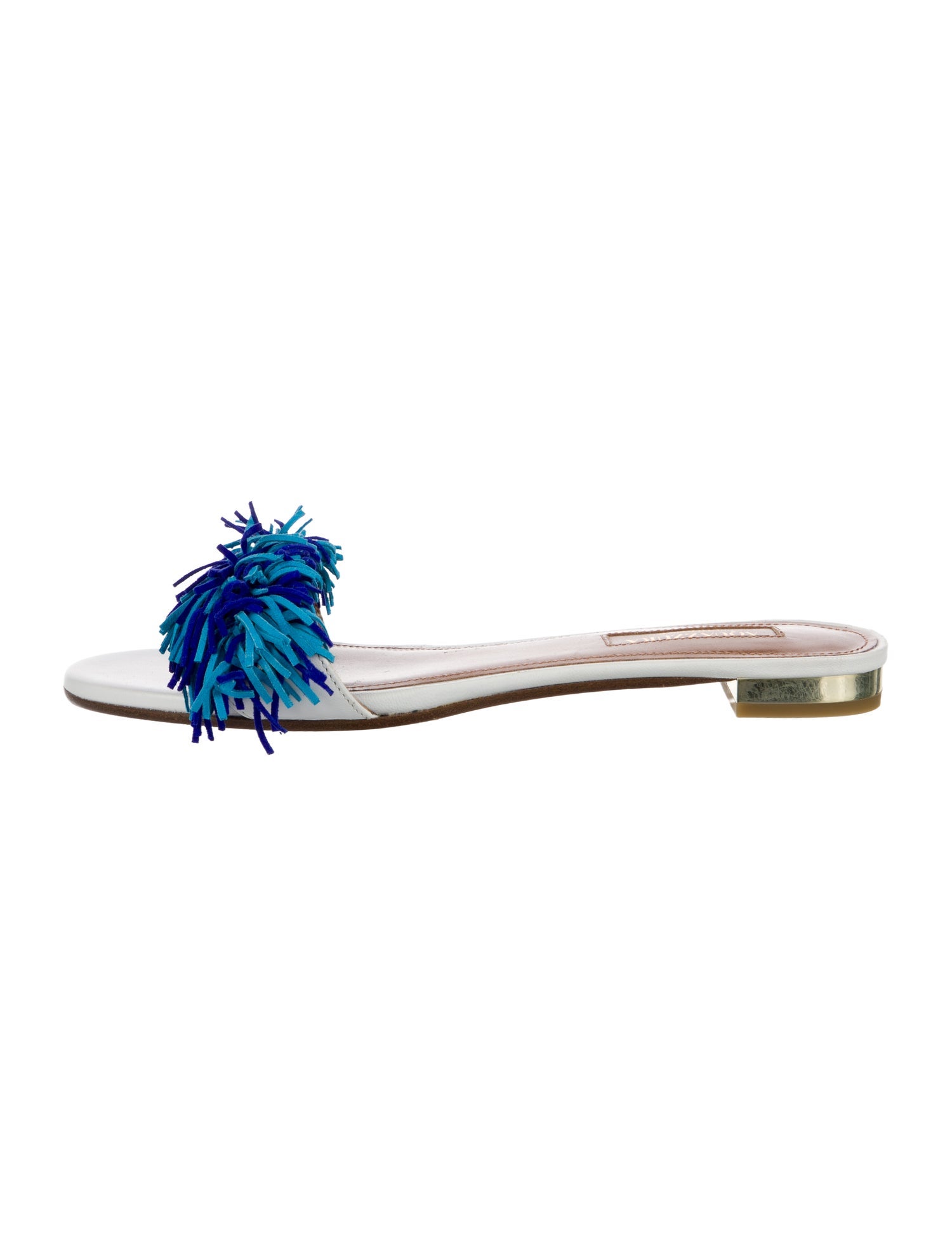 Aquazzura Leather Fringe Trim Accent Slides