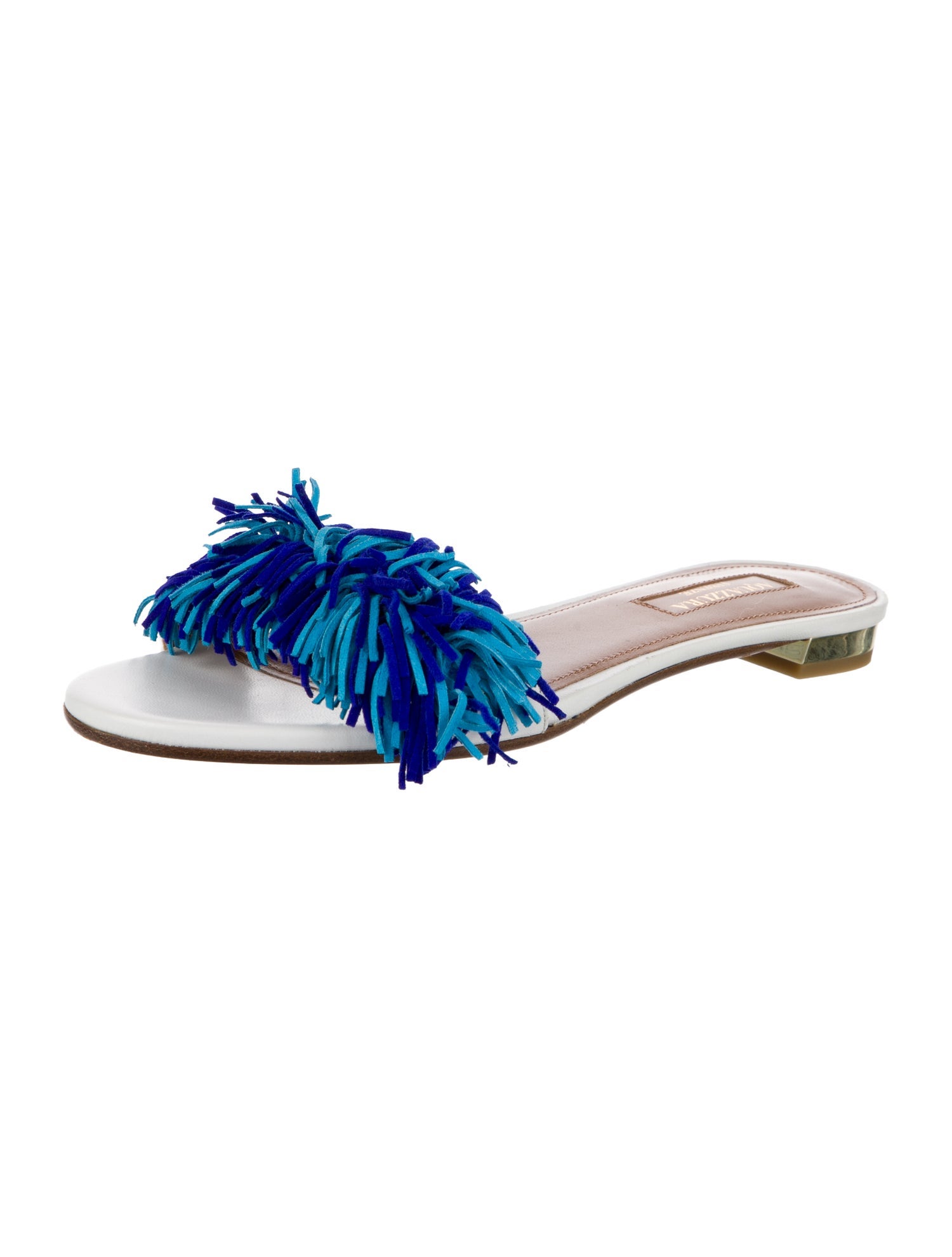 Aquazzura Leather Fringe Trim Accent Slides