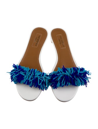 Aquazzura Leather Fringe Trim Accent Slides