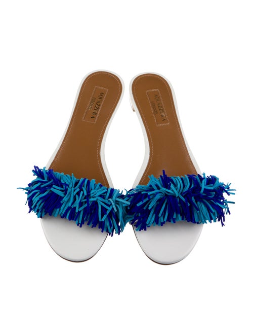 Aquazzura Leather Fringe Trim Accent Slides