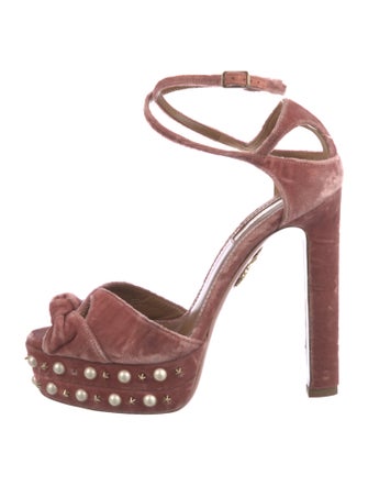 Aquazzura Velvet Studded Accents Sandals