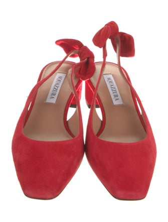 Aquazzura Suede Bow Accents Slingback Pumps
