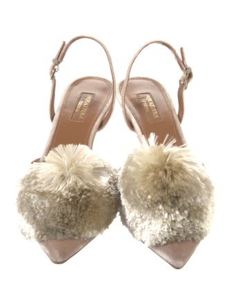 Aquazzura Velvet Pom-Pom Embellishments Slingback Pumps