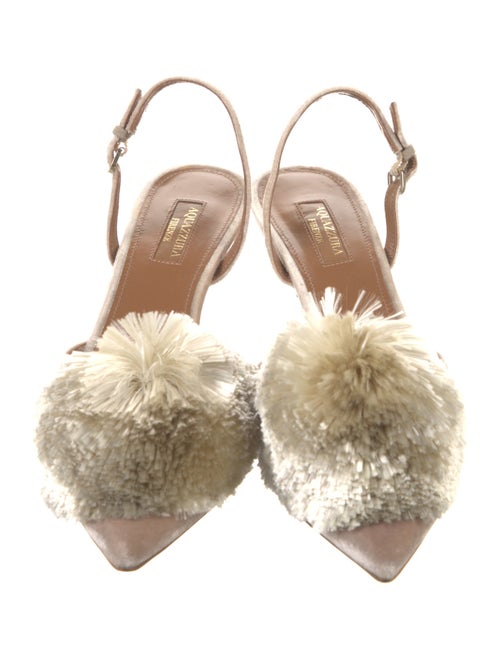 Aquazzura Velvet Pom-Pom Embellishments Slingback Pumps