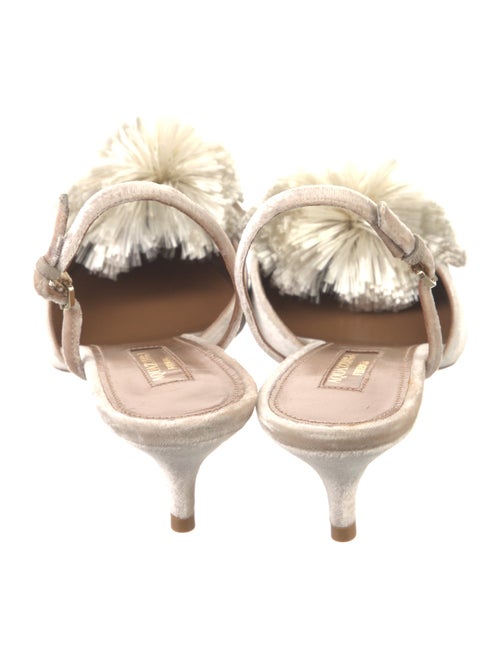 Aquazzura Velvet Pom-Pom Embellishments Slingback Pumps