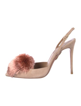 Aquazzura Suede Pom-Pom Embellishments Slingback Pumps