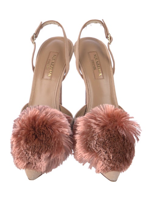 Aquazzura Suede Pom-Pom Embellishments Slingback Pumps