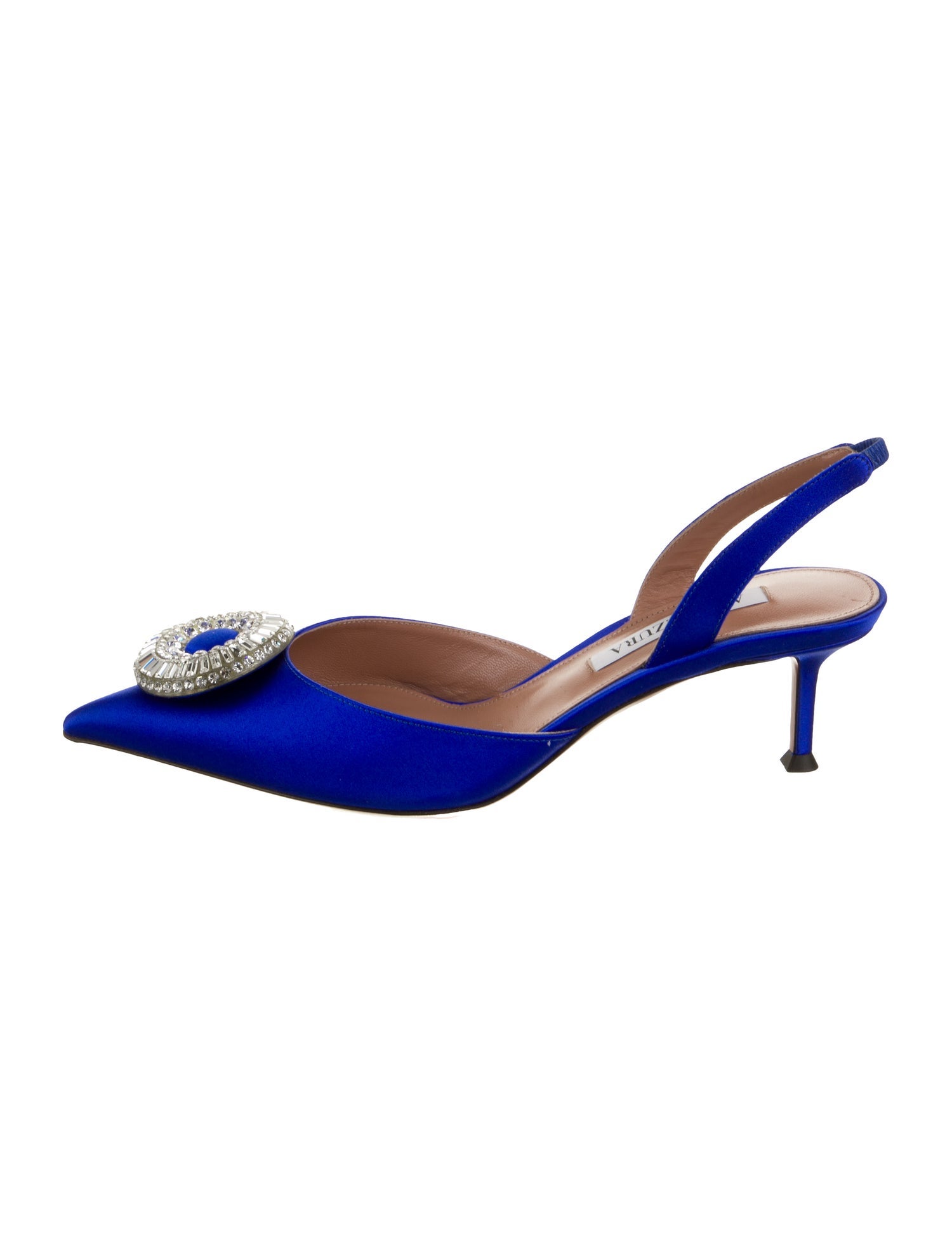 Aquazzura Satin Crystal Embellishments Slingback Pumps