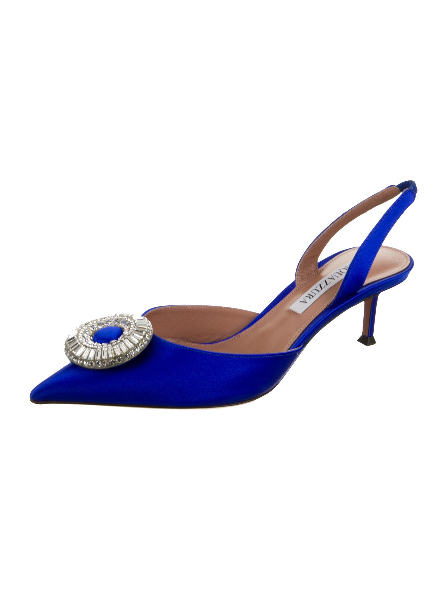 Aquazzura Satin Crystal Embellishments Slingback Pumps