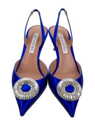Aquazzura Satin Crystal Embellishments Slingback Pumps