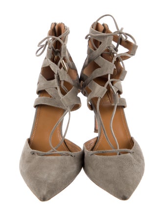 Aquazzura Suede Cutout Accent T-Strap Pumps