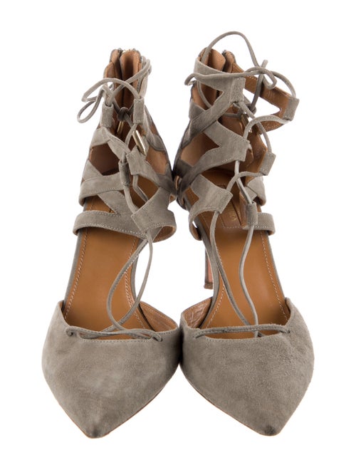 Aquazzura Suede Cutout Accent T-Strap Pumps