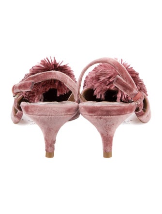 Aquazzura Velvet Pom-Pom Embellishments Slingback Sandals