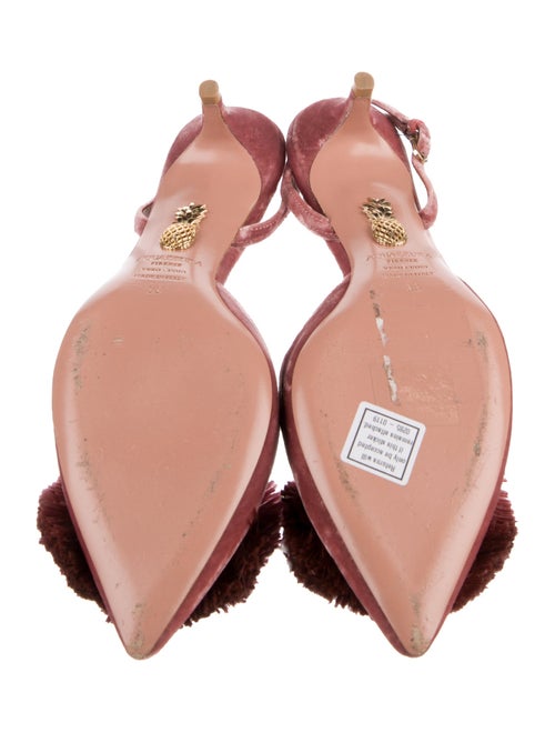 Aquazzura Velvet Pom-Pom Embellishments Slingback Sandals