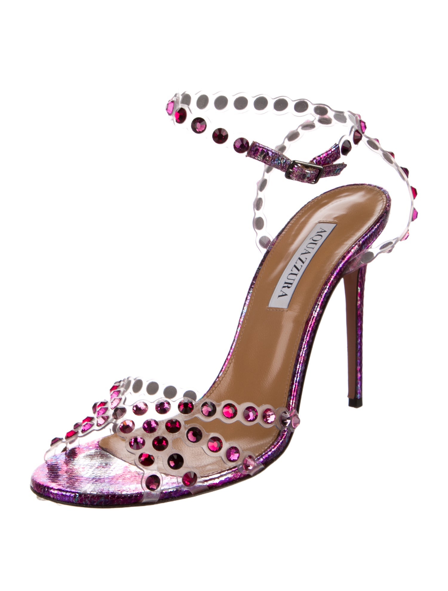 Aquazzura Leather Crystal Embellishments Sandals