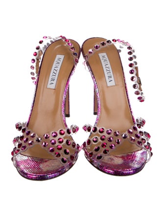 Aquazzura Leather Crystal Embellishments Sandals