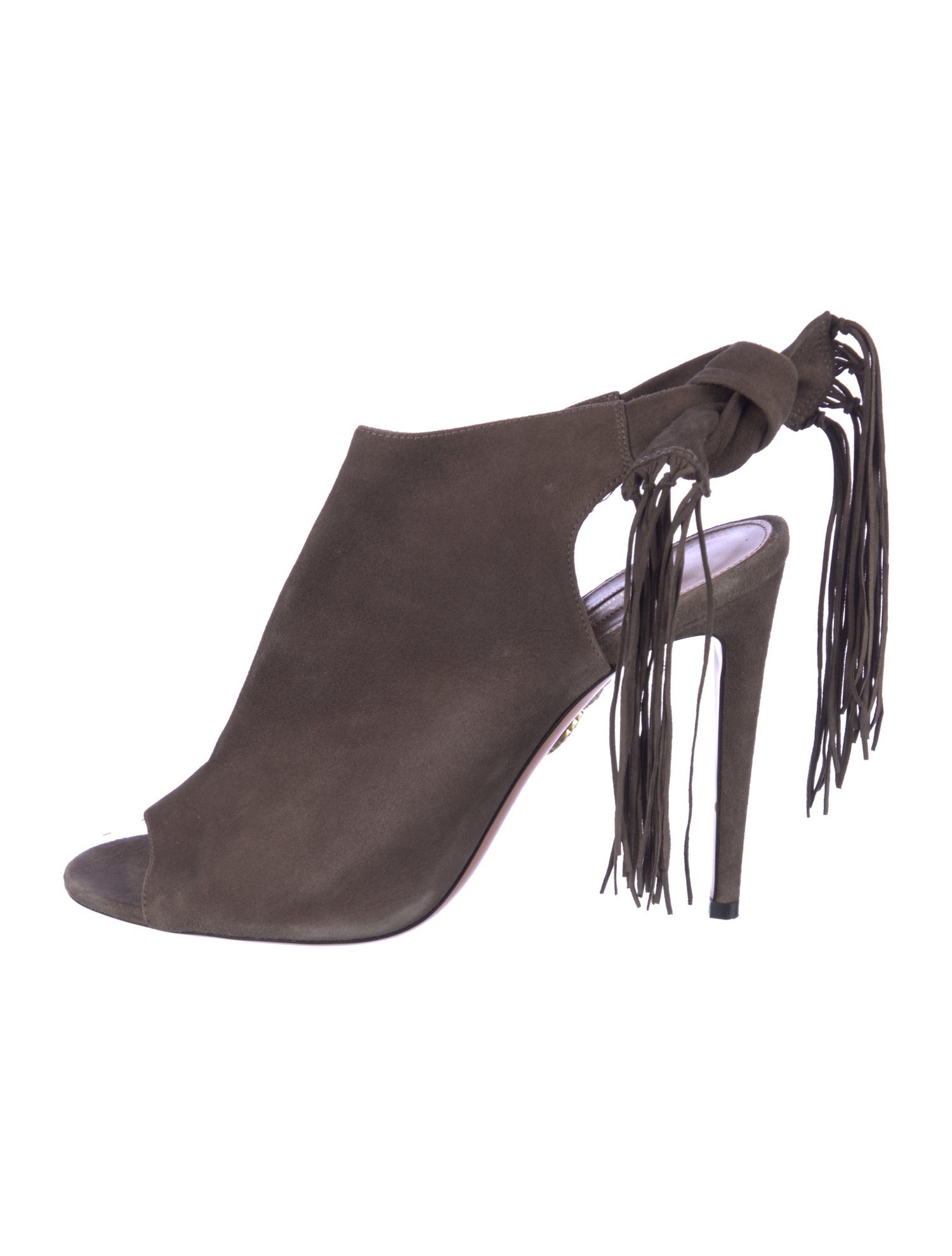 Aquazzura Suede Fringe Trim Accent Slingback Sandals