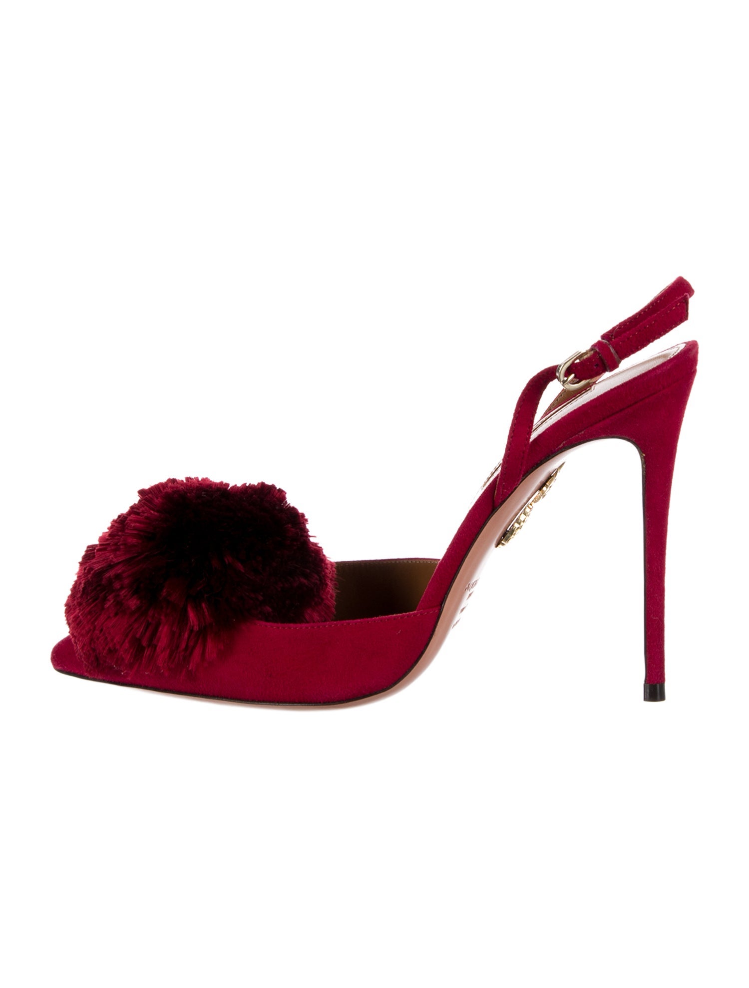 Aquazzura Suede Pom-Pom Embellishments Slingback Pumps