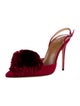 Aquazzura Suede Pom-Pom Embellishments Slingback Pumps