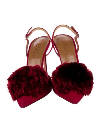 Aquazzura Suede Pom-Pom Embellishments Slingback Pumps
