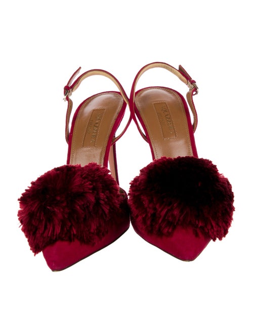 Aquazzura Suede Pom-Pom Embellishments Slingback Pumps